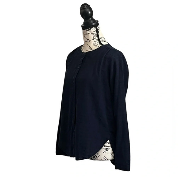 Ann Taylor Loft Button Down Blouse Top Navy Blue  Long Sleeves 100% Cotton XS - Picture 2 of 8